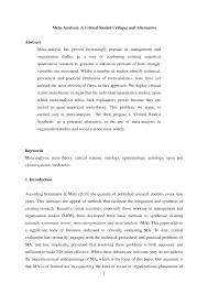 The author presents the article by first providing a general overview of the article. Pdf Critical Essay Meta Analysis A Critical Realist Critique And Alternative