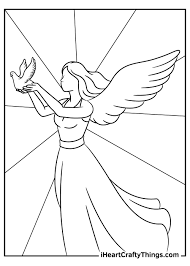 Coloring page of guardian angel and child praying together at bedtime. Angels Coloring Pages Updated 2021