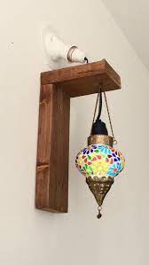 wooden frame hanging wall lamp