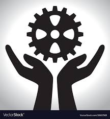 Hand Holding Gear Team Design Isolated
