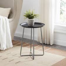 Round Black And Silver Metal End Table