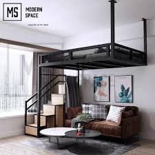 Alaina Modern Industrial Loft Bed Frame