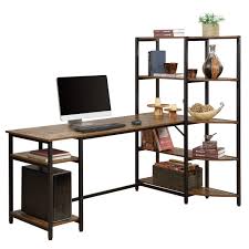 17 stories home office computer desk study desk w/ corner bookshelf & tower shelf brown in black/brown/yellow, size 59.4 h x 66.1 w x 39.3 d in. Oaktree Computer Desk With 5 Tier Storage Shelves Large Office Desk Study Writing Table Workstation With Corner Bookshelf And Tower Shelf Brown Walmart Com Walmart Com