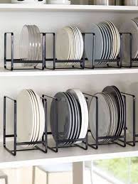 1pc Plate Storage Rack Black Iron Dish