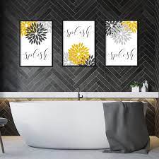 Set Of 3 Yellow Grey Bathroom Prints