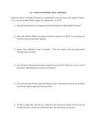 periodic table worksheet