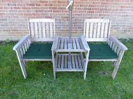 Grey Wooden Garden Love Seat Bench