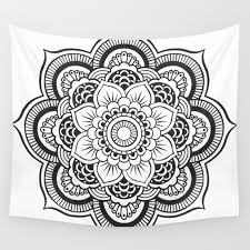 Mandala White Black Wall Tapestry By
