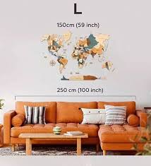 3d Wooden World Map Multicolour L