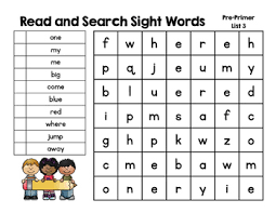 Read And Search Sight Words Dolch Pre Primer Words Word Work