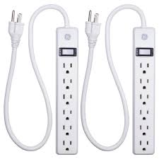 Power strip bar extension 3 outlet electrical wall plug socket grounded 1ft cord. Ge 6 Outlet Power Strip With 2 Ft Extension Cord With Wall Mount And Integrated Circuit Breaker White 2 Pack 14833 The Home Depot