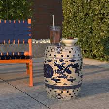 Balkene Home 63613 Double Medallion Blue White Dragon Embellished Ceramic Indoor Outdoor Garden Stool Table