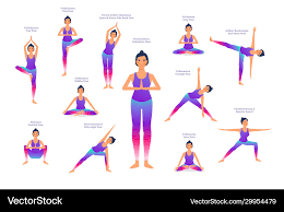 set woman in diffe yoga poses names