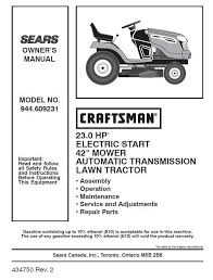 Craftsman Tractor Parts Manual 944 609231