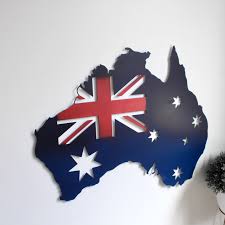 Blue Australia Map Metal Wall Art Decor