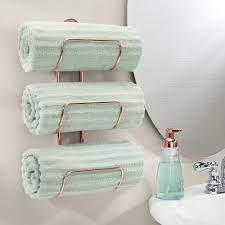 Wall mounted satin nickel towel rack. Mdesign Modern Decorative Three Level Bathroom Wall Mount Towel Rack Holder And Organizer For Storag Towel Holder Bathroom Towel Rack Wall Mounted Towel Holder