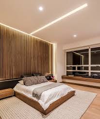 an accent wall of vertical wood helps
