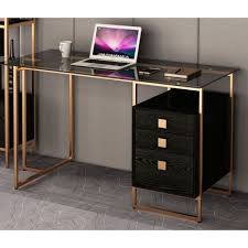 Gold Mdf And Tempered Glass Computer Table