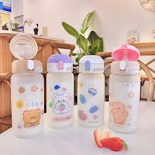 Cute Kawaii Frosted Sippy Glass Water