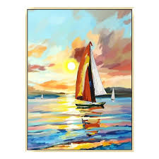 Sunset Sailboat Canvas Gold Frame