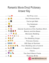 Challenge them to a trivia party! Free Printable Romantic Movie Emoji Pictionary Quiz