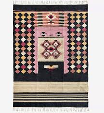 handwoven wool rug geometric pink