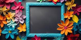 colourful frame with paper flowers on