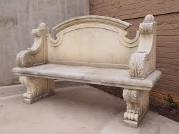 Carved Stone Garden Bench With Arched