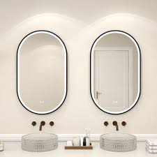 24 X 40 Capsule Led Bathroom Vanity Mirror Anti Fog Wall Mirror Matte Black Frame