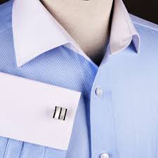 Light Blue Luxury Herringbone White Collar White Cuff Formal Business Dress Shirt