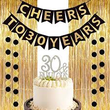 Ideas for a men's' 30th birthday party. Blooming Party 30th Birthday Decorations For Her Him 30th Anniversary Party Supplies Cheers To 30 Years Banner Garland Set Gold 30 Fabulous Rhinestone Cake Topper Gold Foil Fringe Curtains Backdrop Buy Products Online