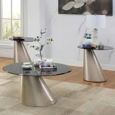Champagne Round Glass Coffee Table Set