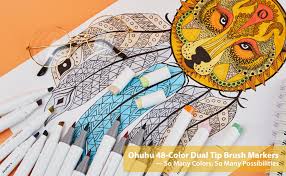 48 Color Art Markers Set Ohuhu Dual Tip Brush Chisel Sketch Marker For Kids Artist Students Brush Markers For Sketching Adult Coloring