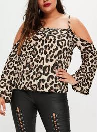 Women's size 18 river island animal print strappy vest top. Plus Size Leopard Print Blouse With Spaghetti Straps Cold Shoulder
