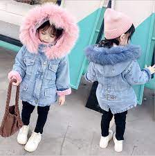 Kids Girls Baby Winter Fur Collar Denim