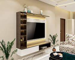 White And Brown Wall Mounted Tv Unit