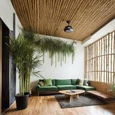 living room bamboo sticks ceiling