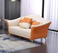 Italian Leather Off White Orange Sofa