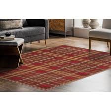 tartan check pattern rug in brown blue