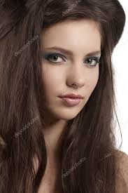 brunette with blue eye makeup stock