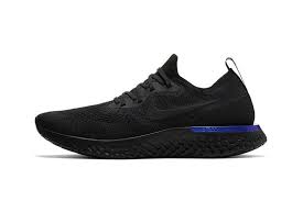 The lightweight flyknit upper hones in on a noir sentiment while racer blue contrasts unite the heel wrap, heel tab. Nike Epic React Flyknit Black Racer Blue Hypebeast