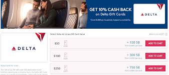 10 cash back on delta gift cards with