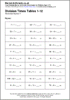 Division Times Tables 1 12 Worksheets Free Printable Pdf