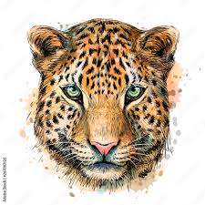 sketch color portrait of jaguar looking