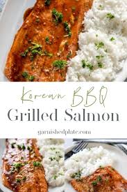 korean bbq grilled salmon garnished plate
