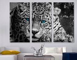 Leopard Wall Art Portrait Blue Eyes
