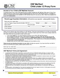 Fillable Online Osf Mychart Child Under 12 Proxy Form Fax
