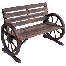 Outsunny Wagon Wheel Wooden Bench Brown