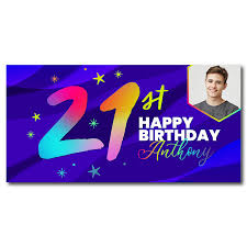 21st birthday banner blue rays