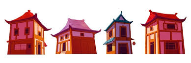 Cartoon Set Of Chinese Houses Isolated